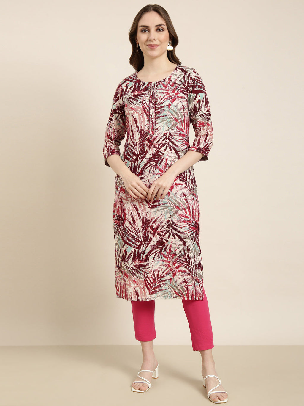 Women's Straight Maroon Abstract Kurta