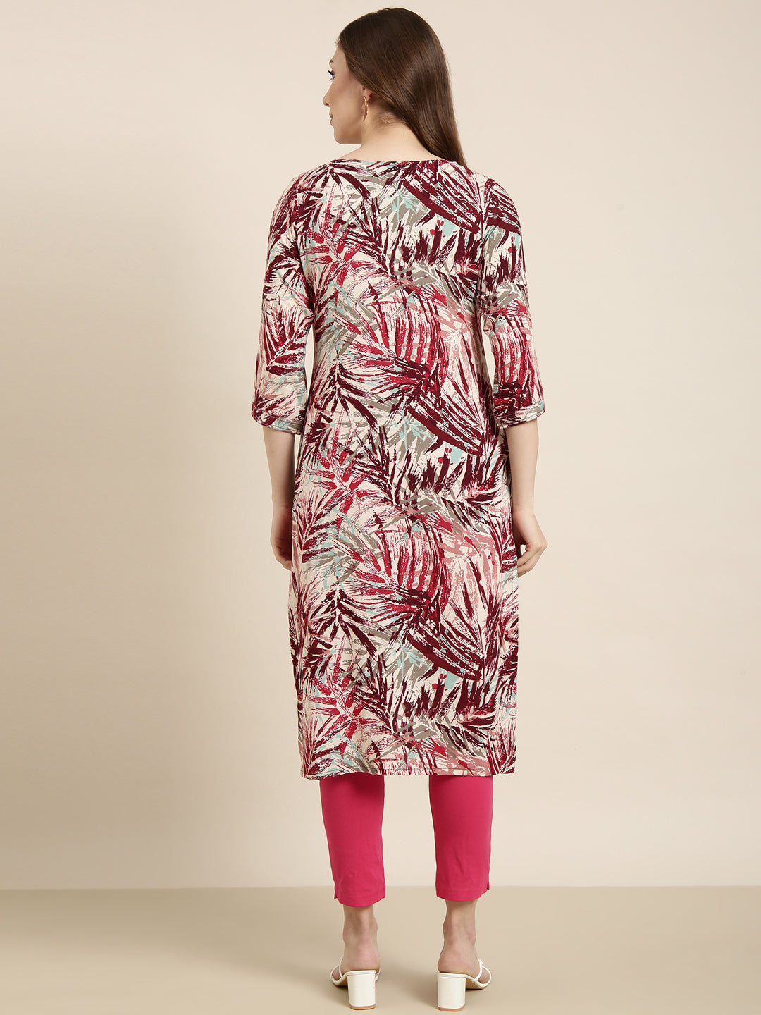 Women's Straight Maroon Abstract Kurta