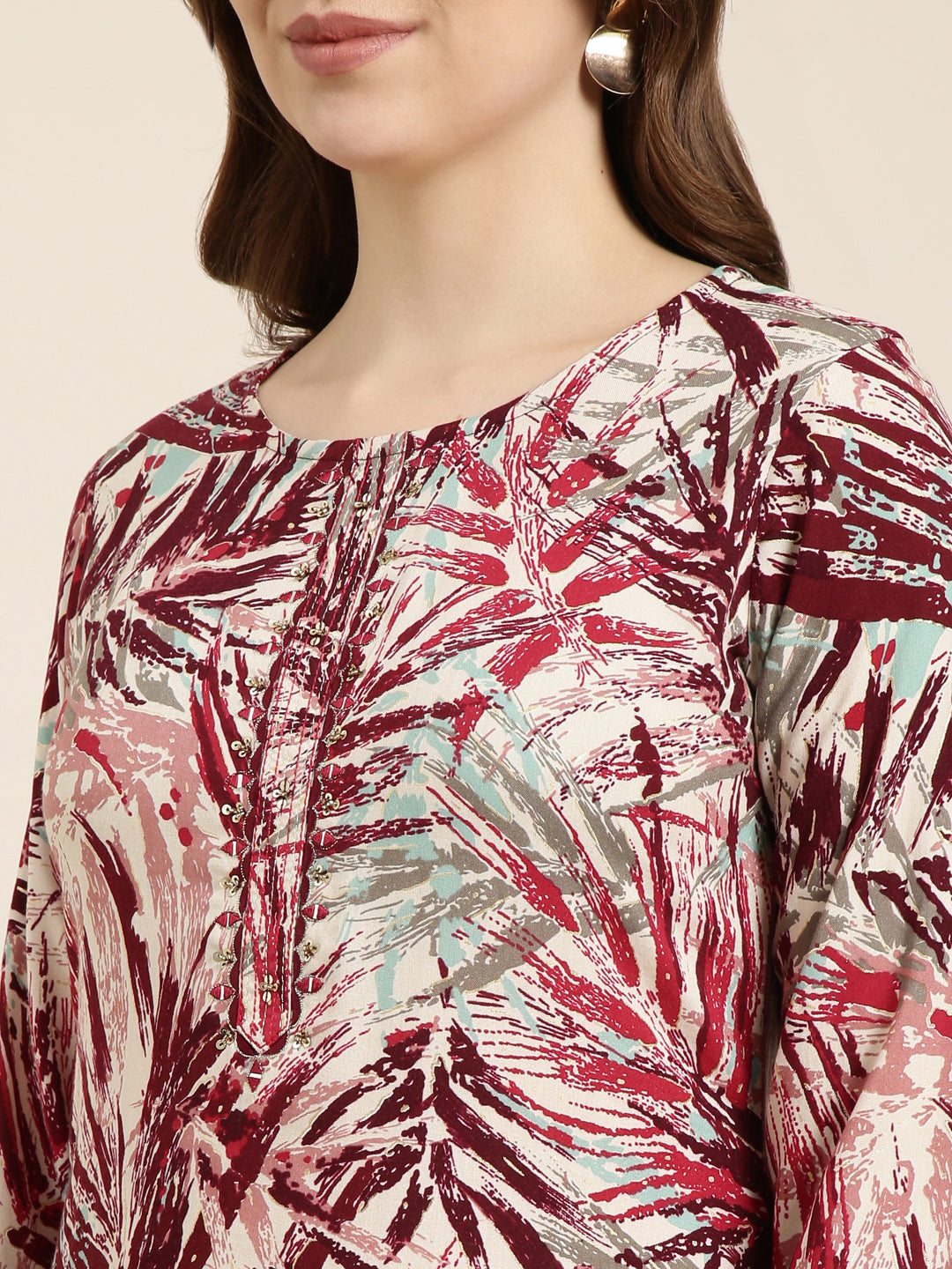 Women's Straight Maroon Abstract Kurta