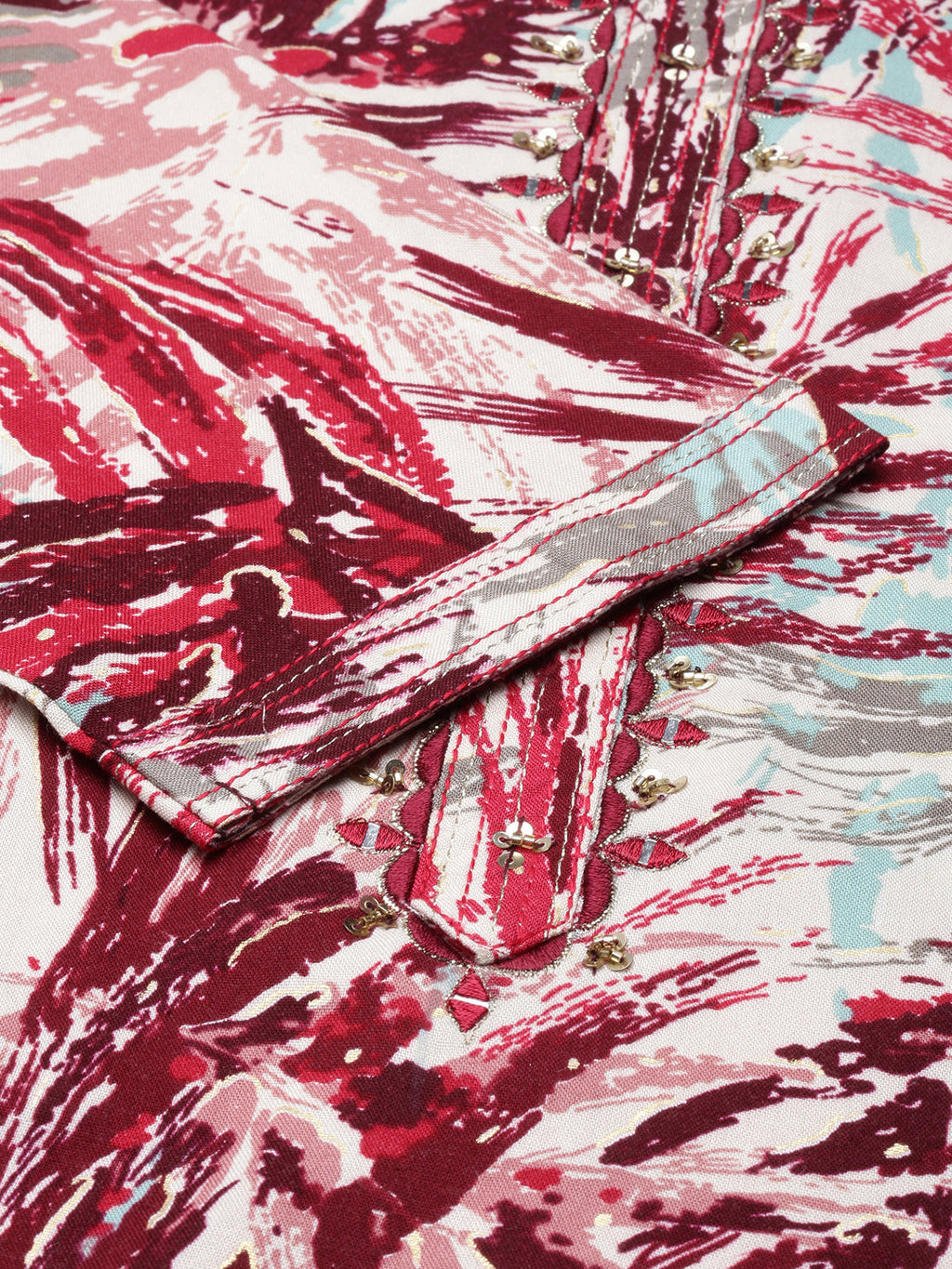 Women's Straight Maroon Abstract Kurta