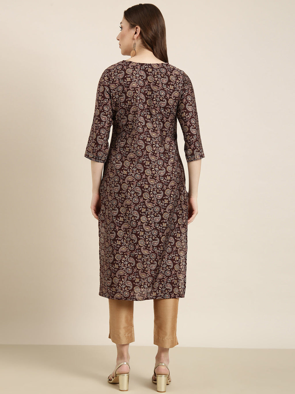 Women's Straight Brown Floral Kurta
