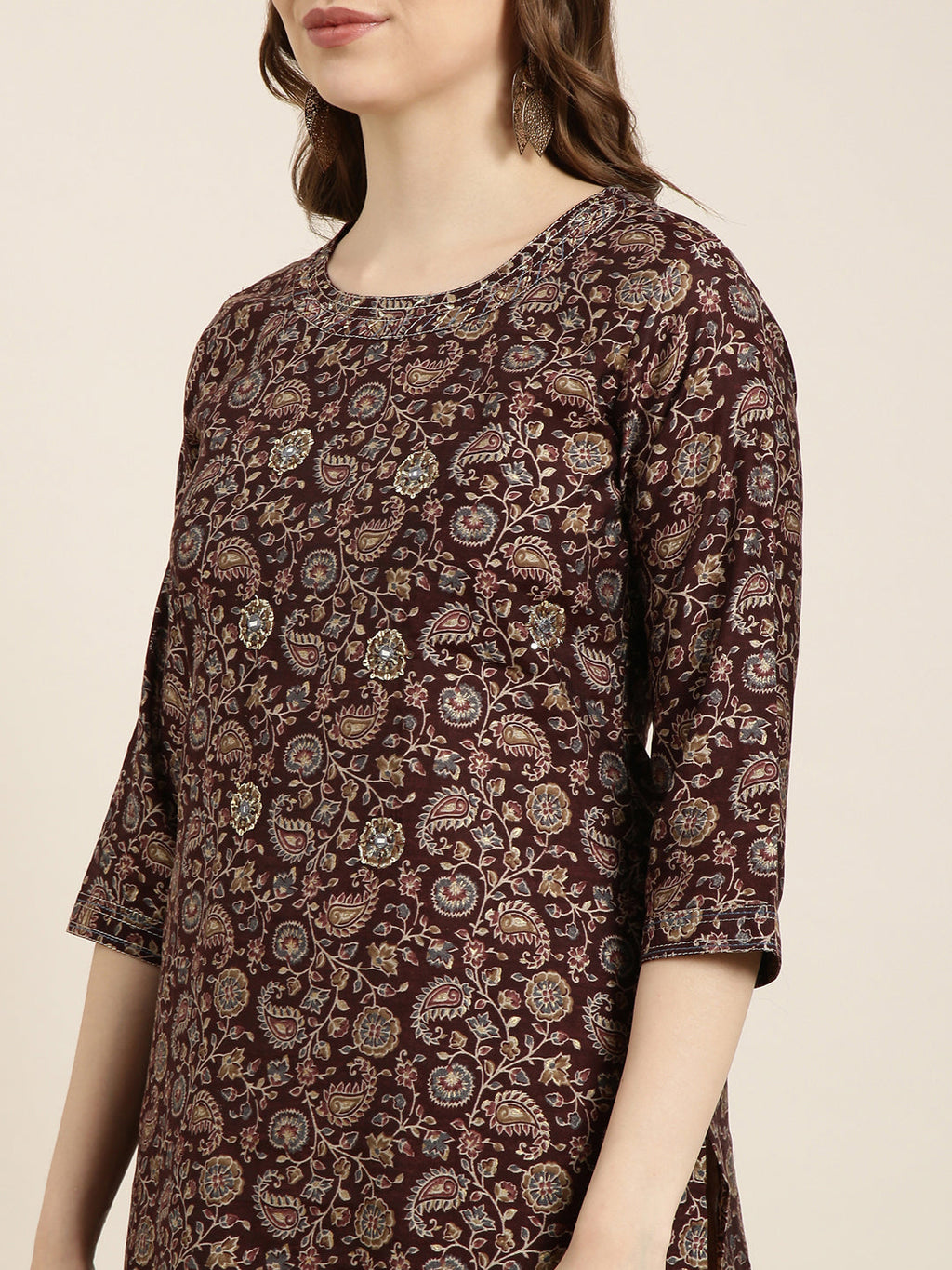 Women's Straight Brown Floral Kurta