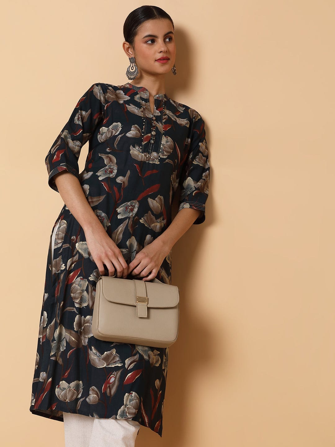 Women's Floral Teal Straight Kurta