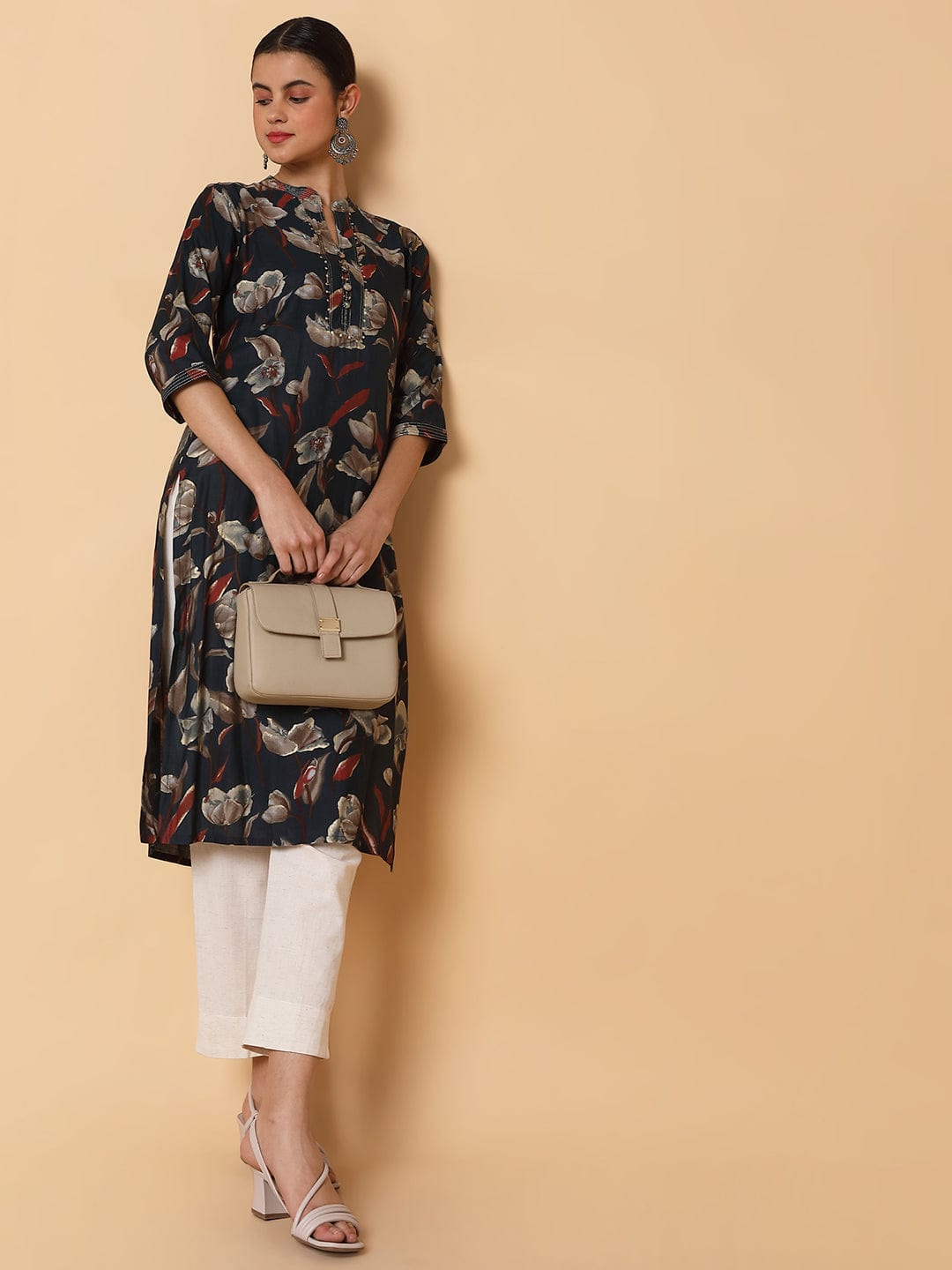 Women's Floral Teal Straight Kurta