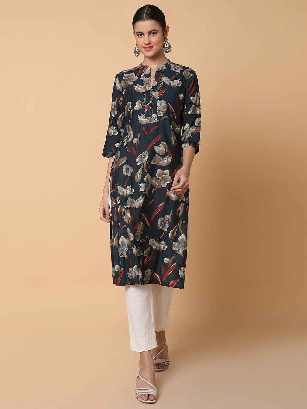 Women's Floral Teal Straight Kurta
