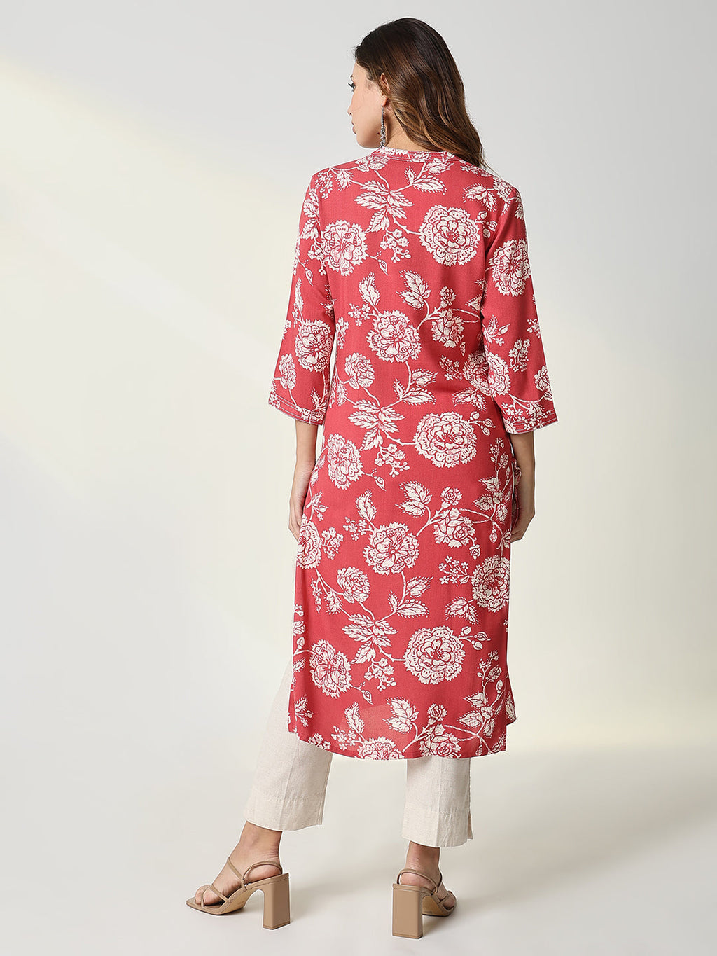 Women's Red Floral Straight Kurta