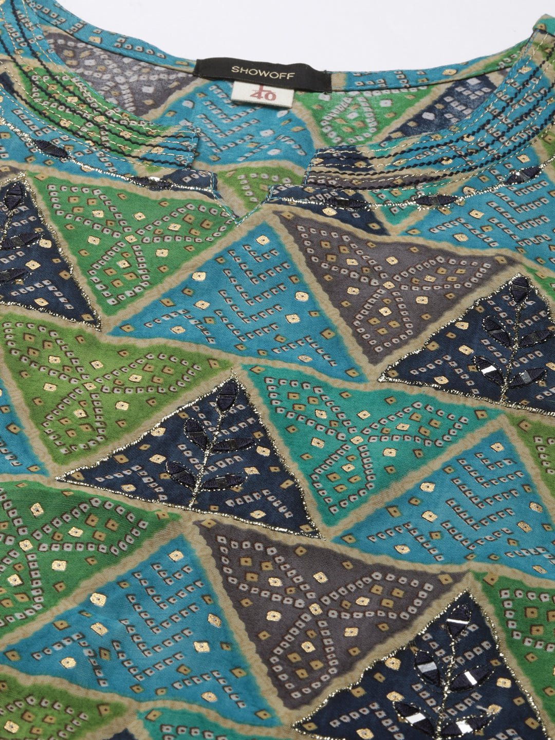 Women's Multi Geometric Printed Mirror Work Straight kurta