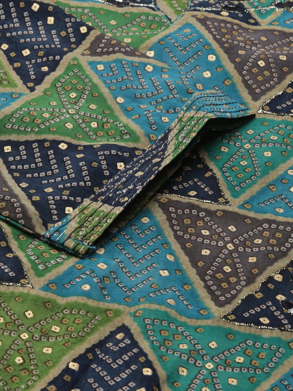 Women's Multi Geometric Printed Mirror Work Straight kurta