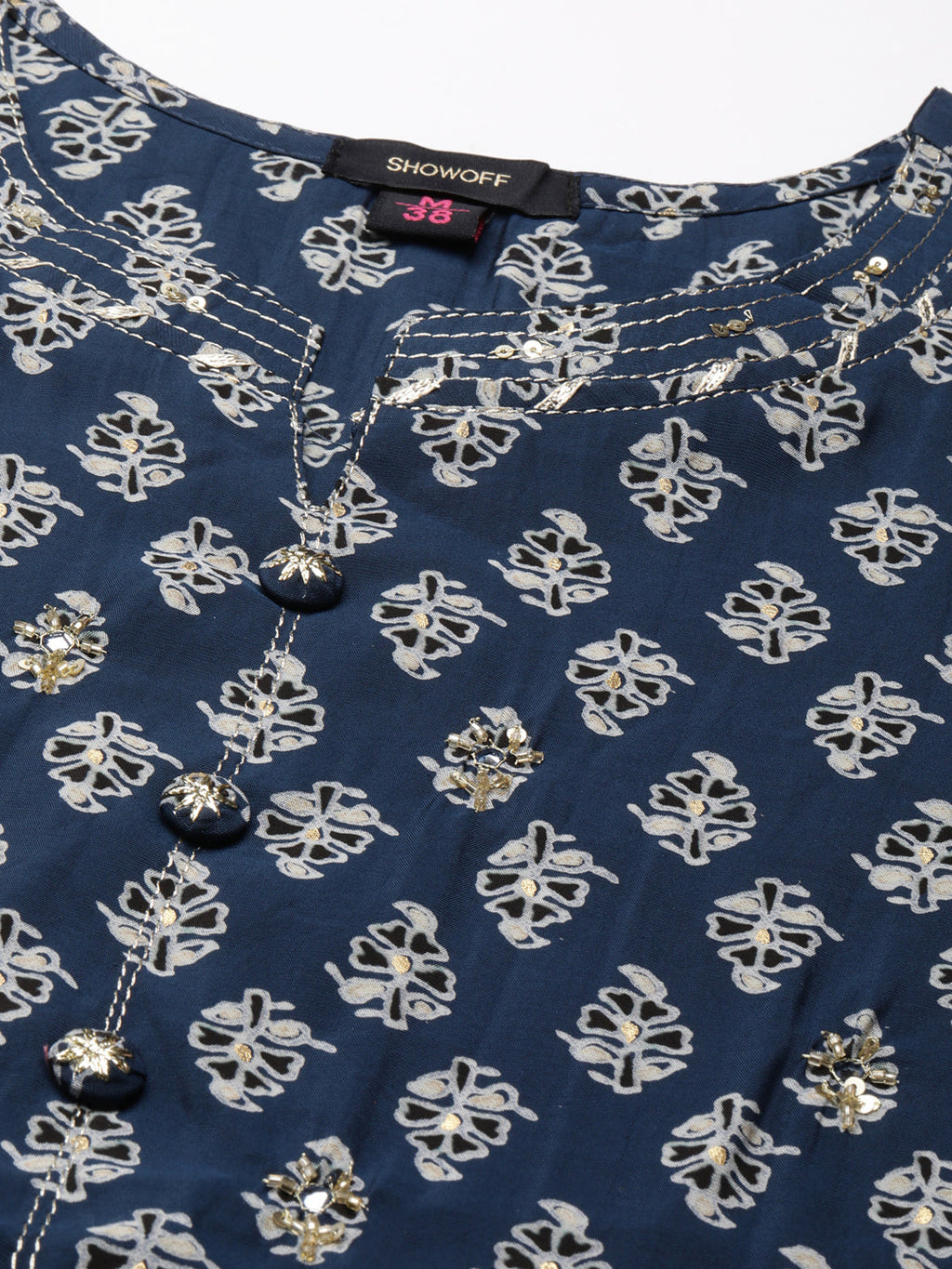 Women's Teal Ethnic Motifs Printed Straight Kurta