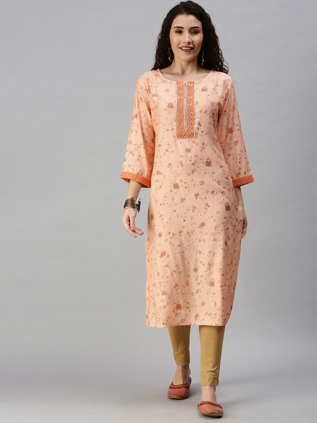 Women's Printed Orange Straight Kurta