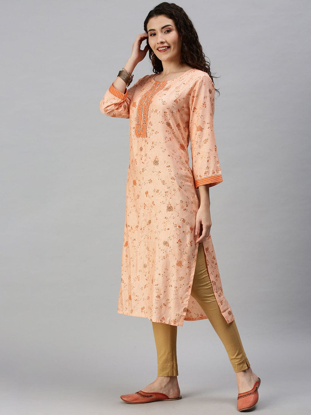 Women's Printed Orange Straight Kurta