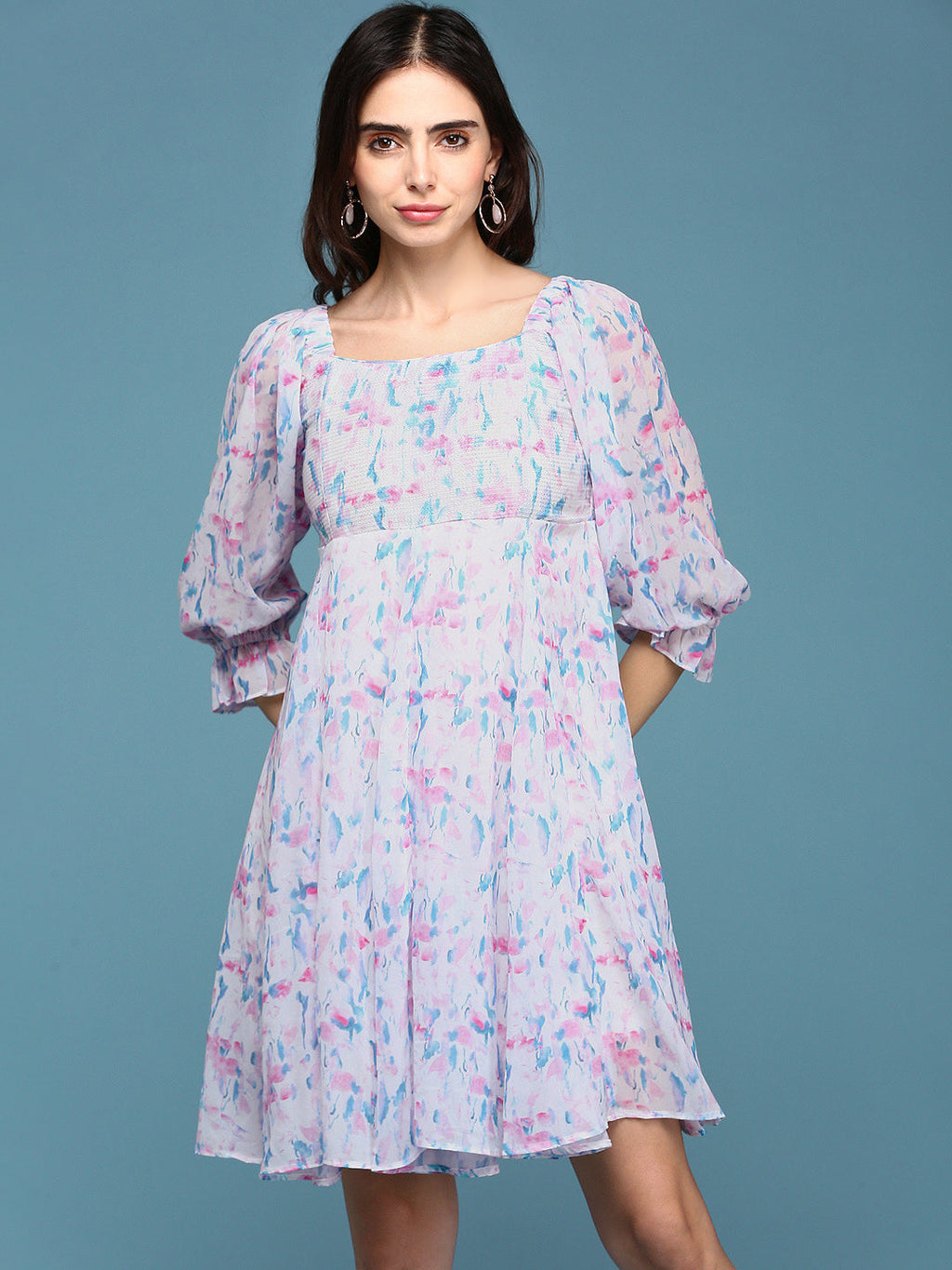 Women's White Floral Chiffon Fit & Flare Dress