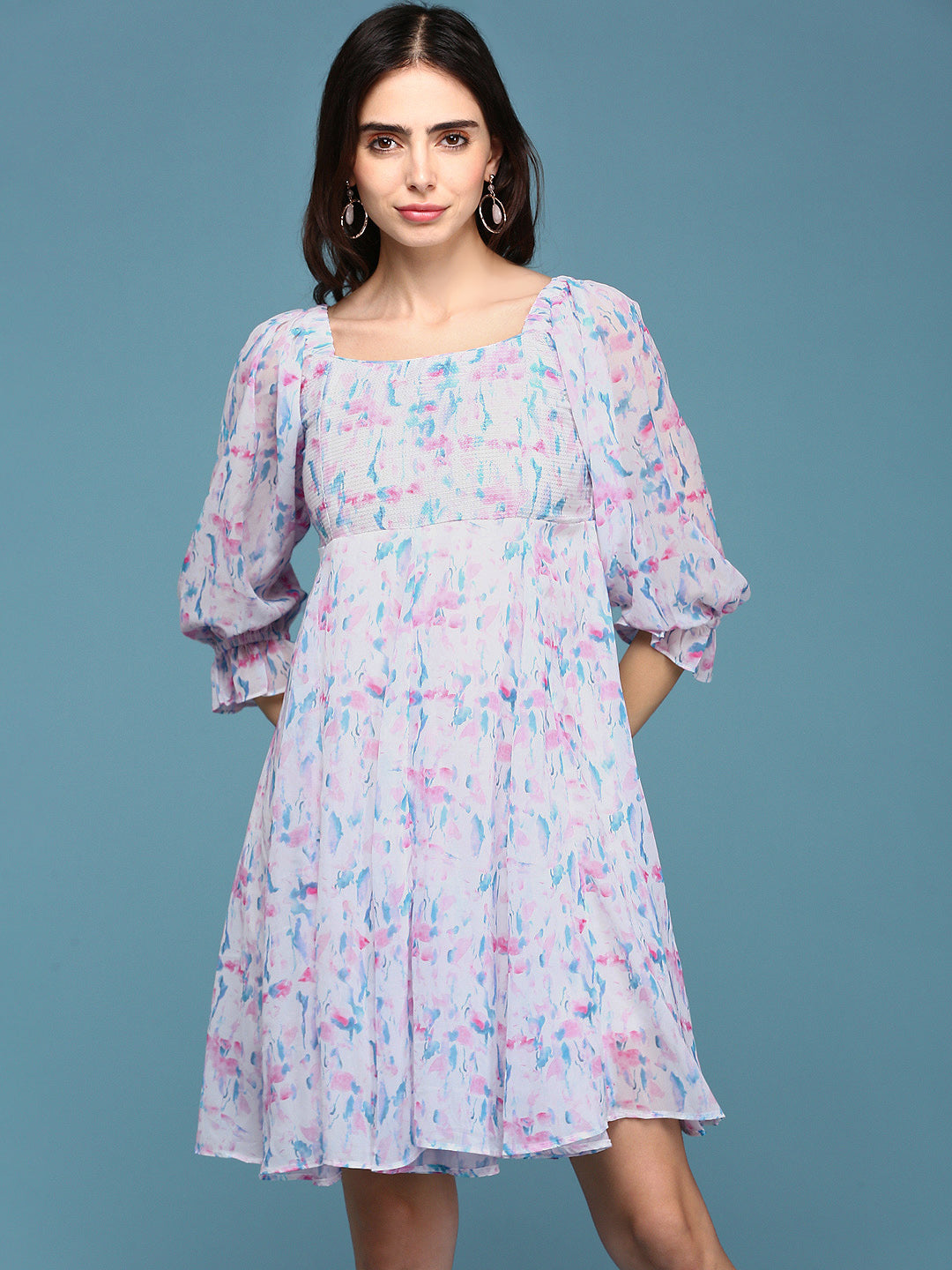 Women's White Floral Chiffon Fit & Flare Dress