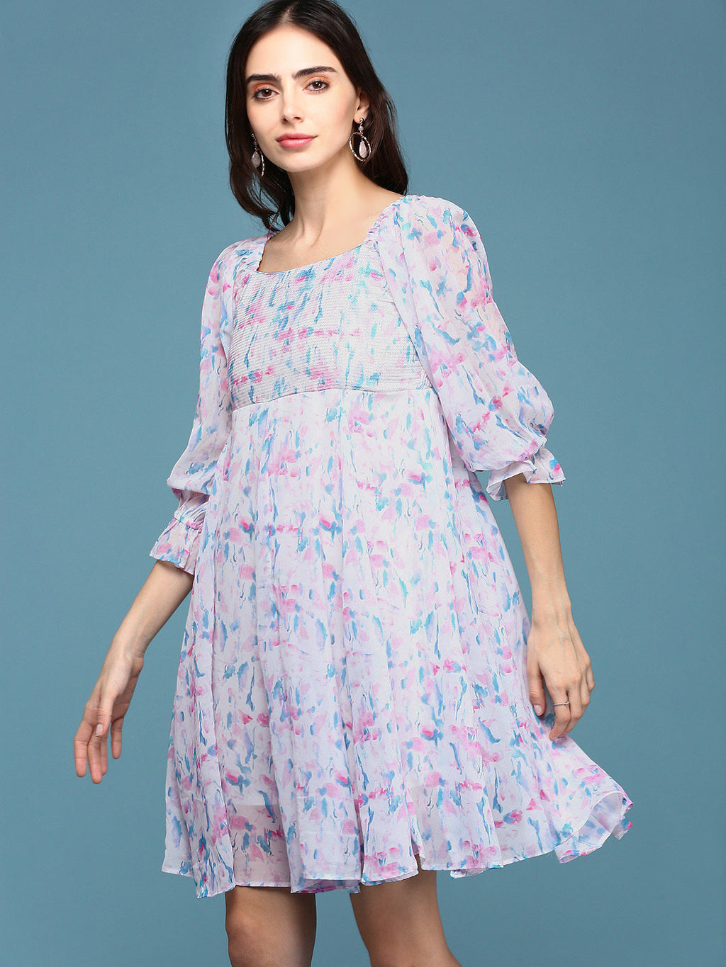 Women's White Floral Chiffon Fit & Flare Dress