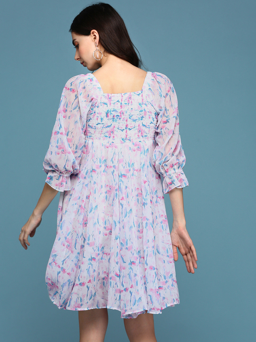 Women's White Floral Chiffon Fit & Flare Dress