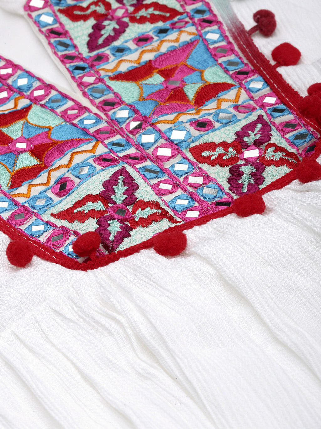 Women's White Embellished Embroidered Lace Cotton Fit & Flare Dress