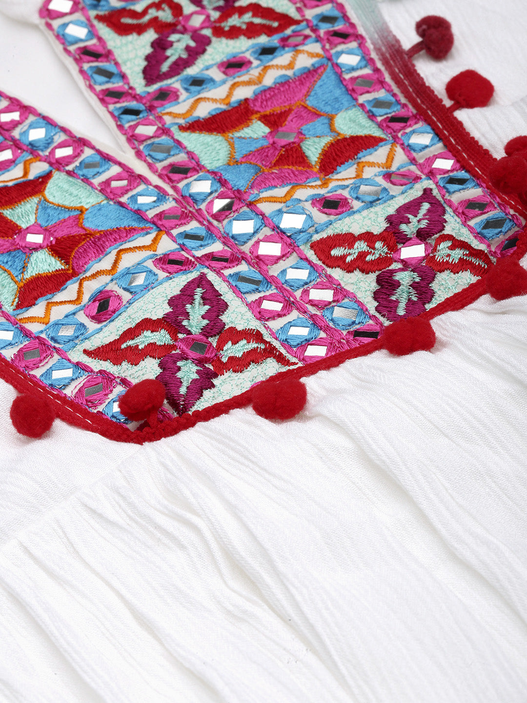 Women's White Embellished Embroidered Lace Cotton Fit & Flare Dress