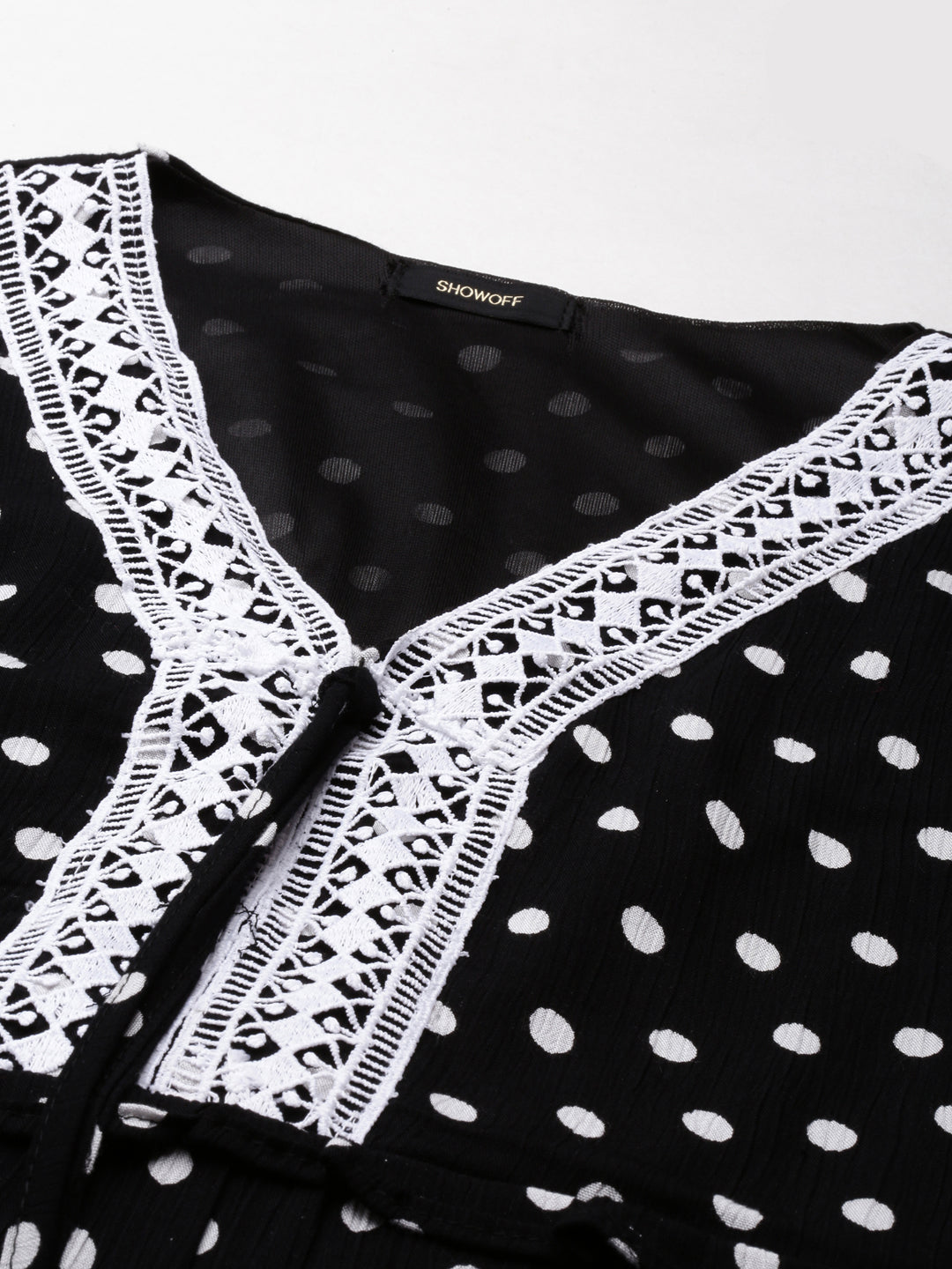 Women's Black Cotton Polka Dots Printed A-Line Dress