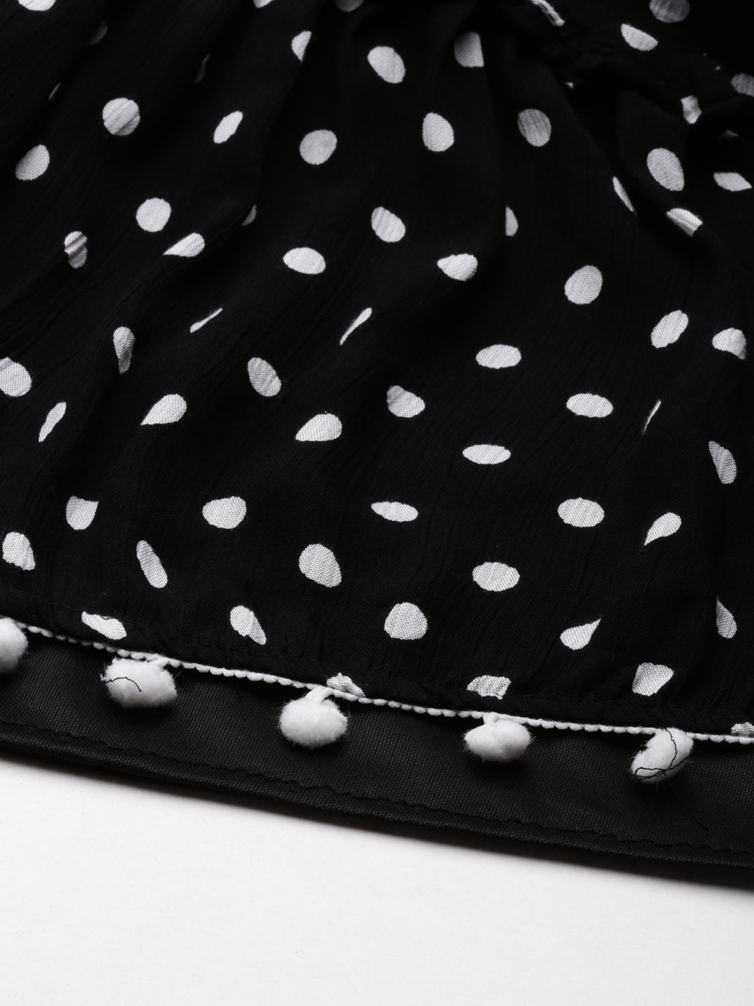 Women's Black Cotton Polka Dots Printed A-Line Dress