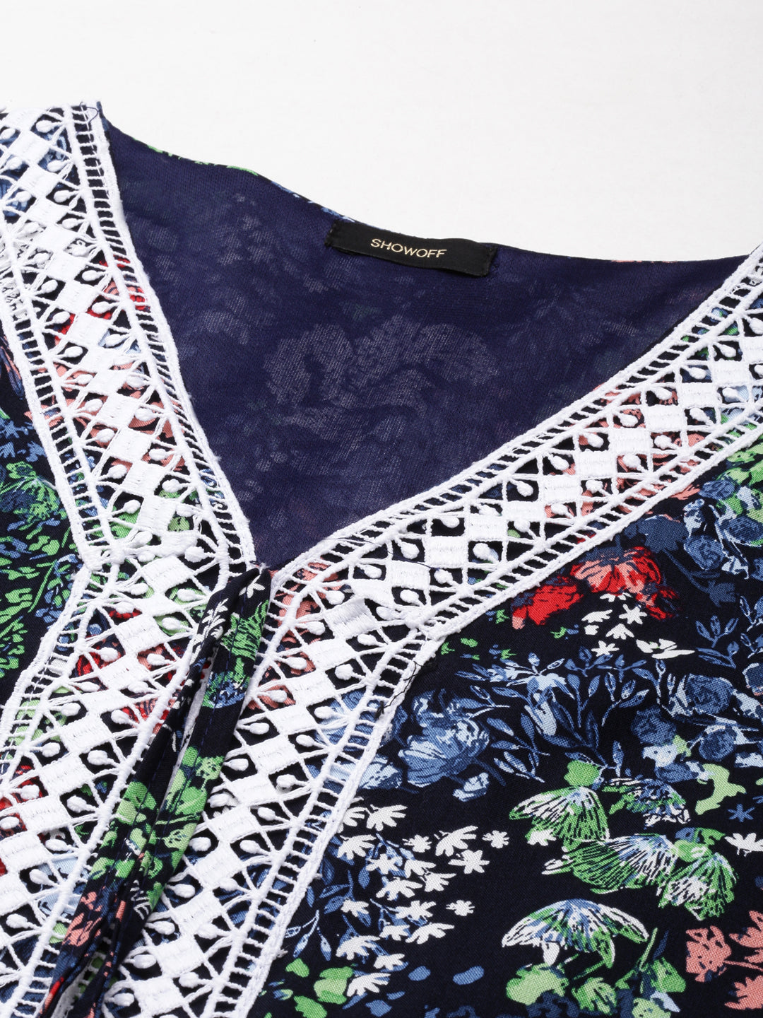 Women's Navy Blue Floral Printed Fit & Flare Dress