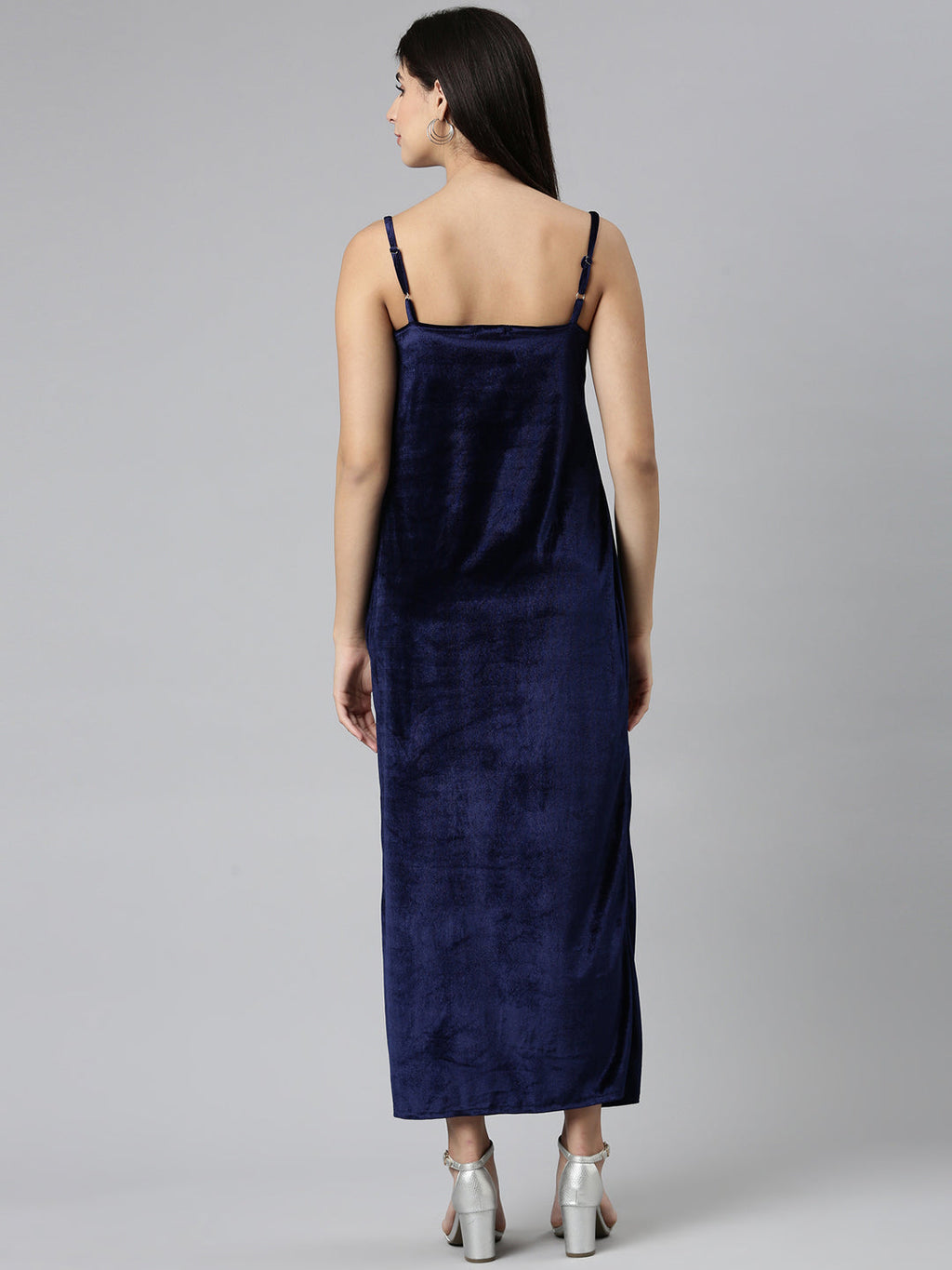 Women's Navy Blue Shoulder Strap Gown Dress