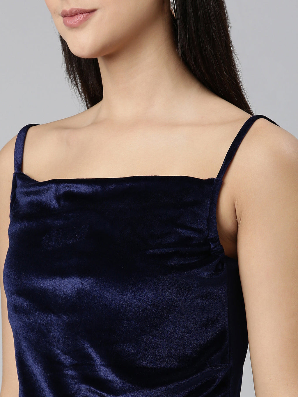 Women's Navy Blue Shoulder Strap Gown Dress