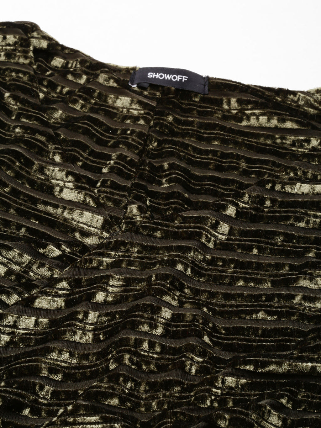 Women's Olive Self Design V Neck Asymmetric Hem Sheath Dress