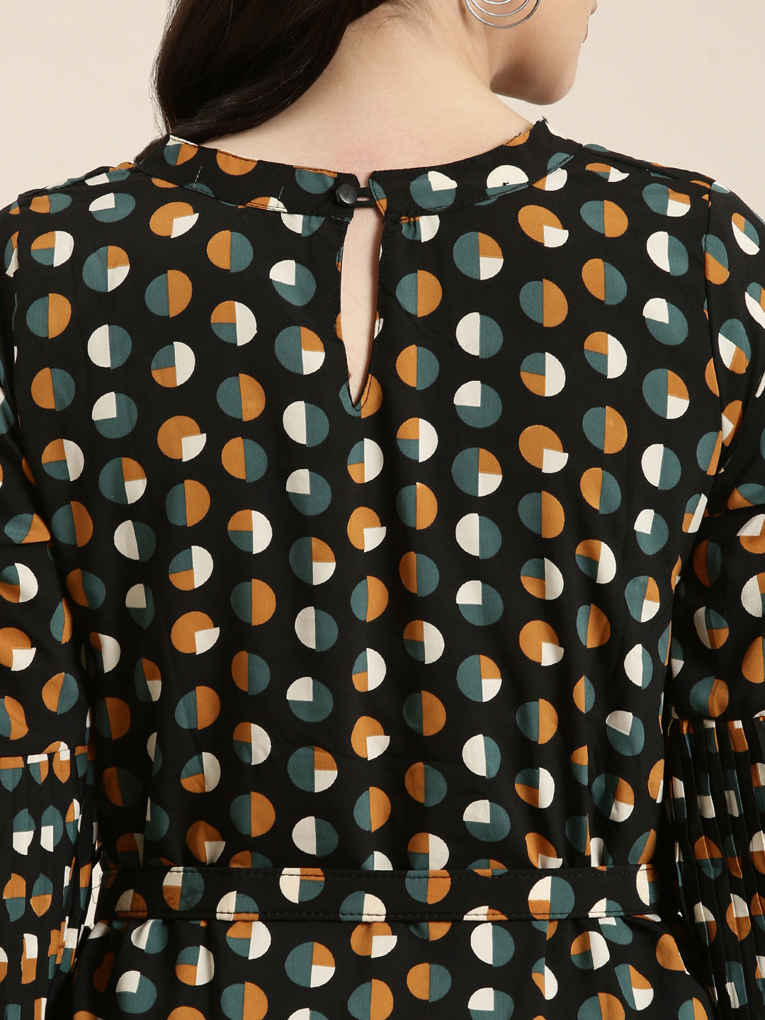 Women's Black Polka Dot Print Crepe A-Line Dress