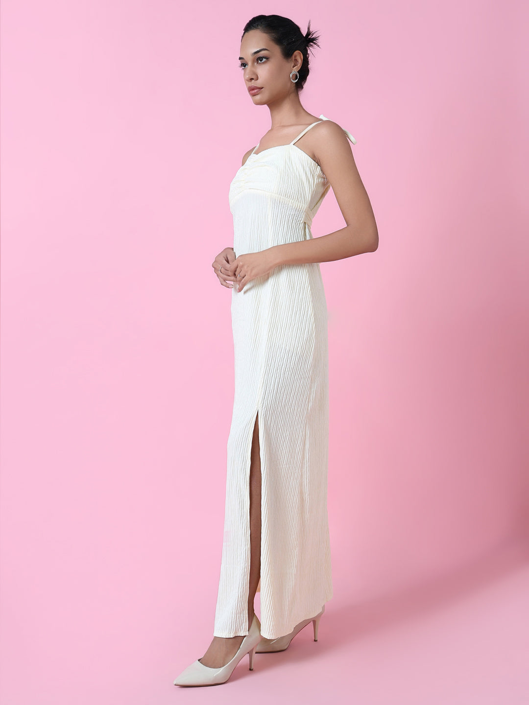 Women's Cream Solid Maxi Dress