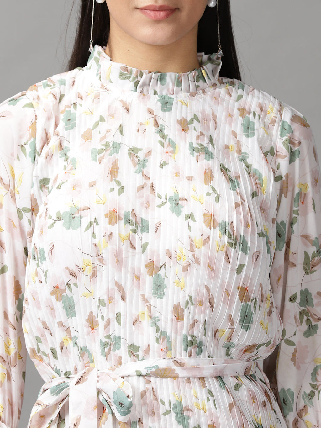 Women's White Floral Printed Fit & Flare Dress