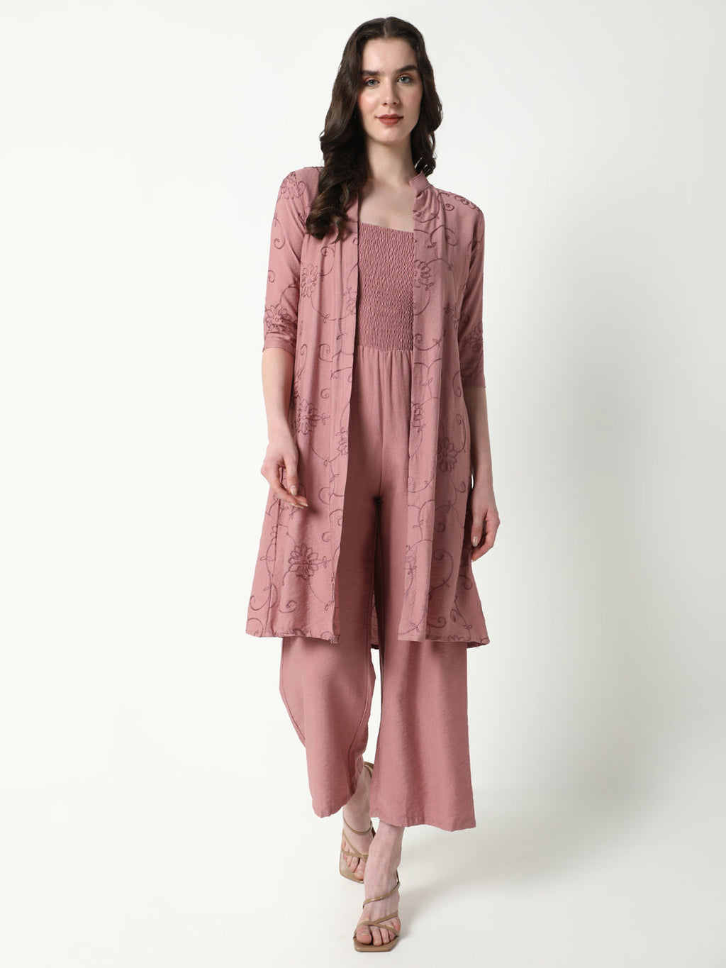 Women's Mauve Cotton Basic Jumpsuit with Shrug