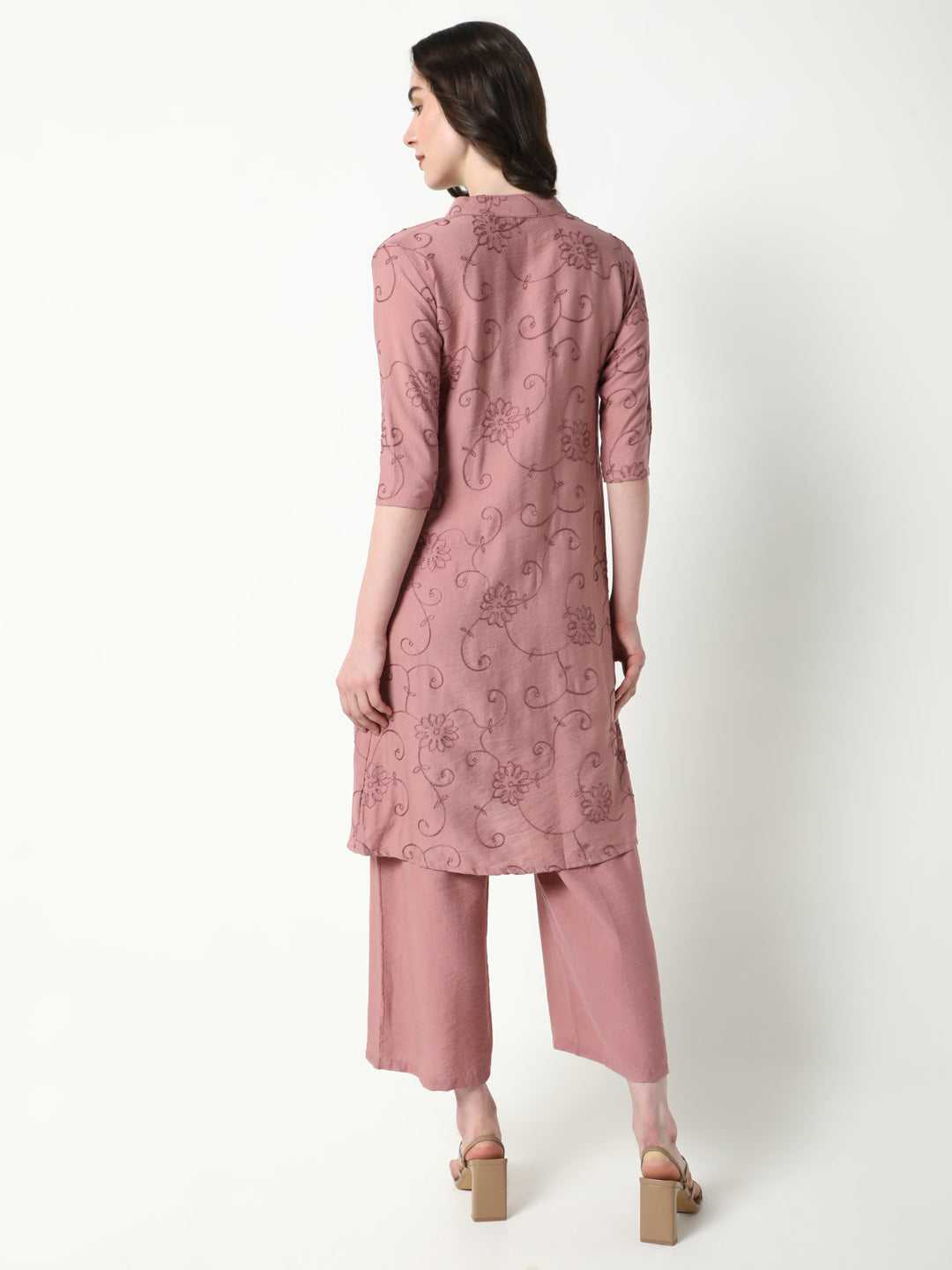 Women's Mauve Cotton Basic Jumpsuit with Shrug