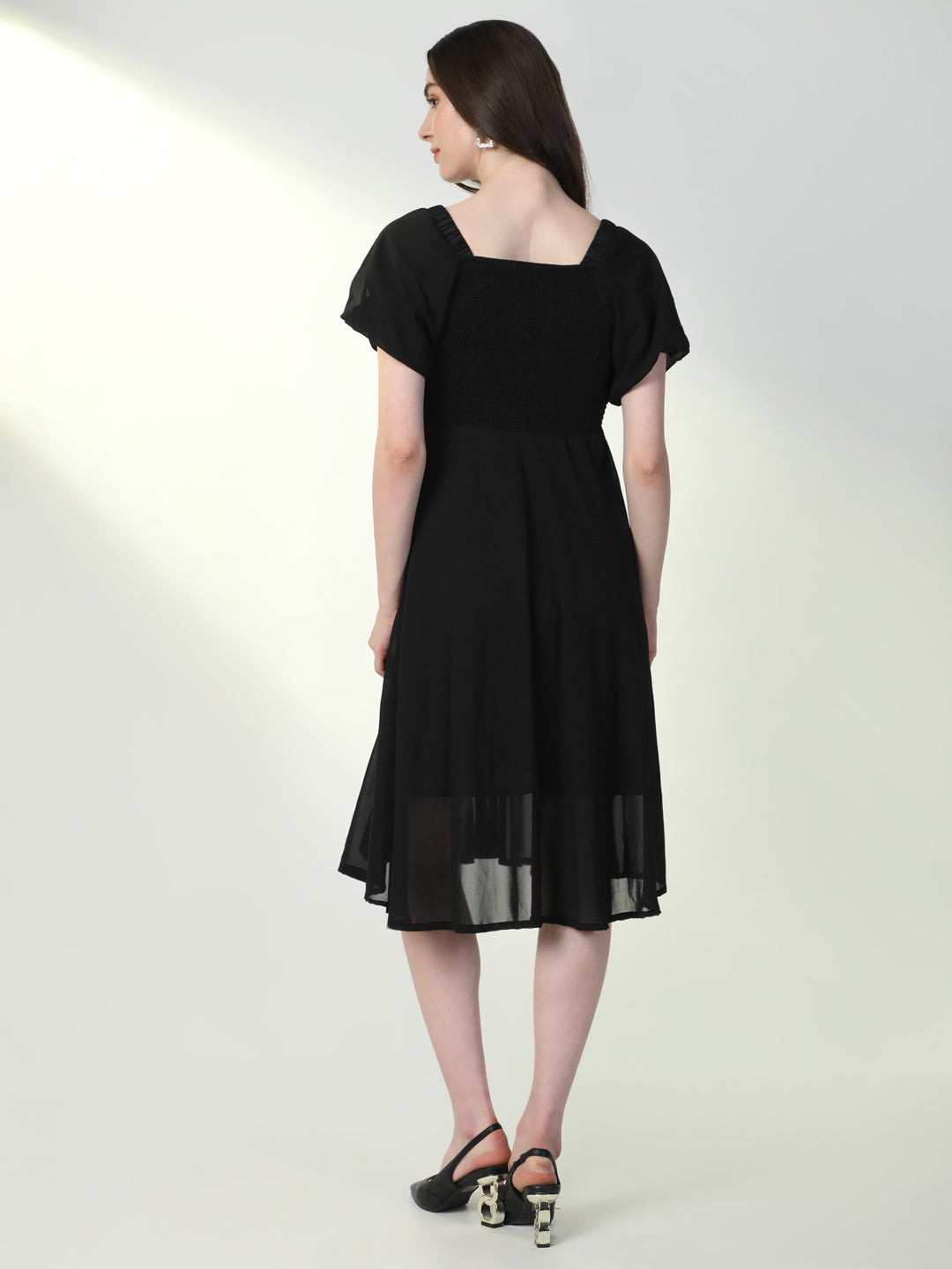 Women's Solid Black Flared Dress