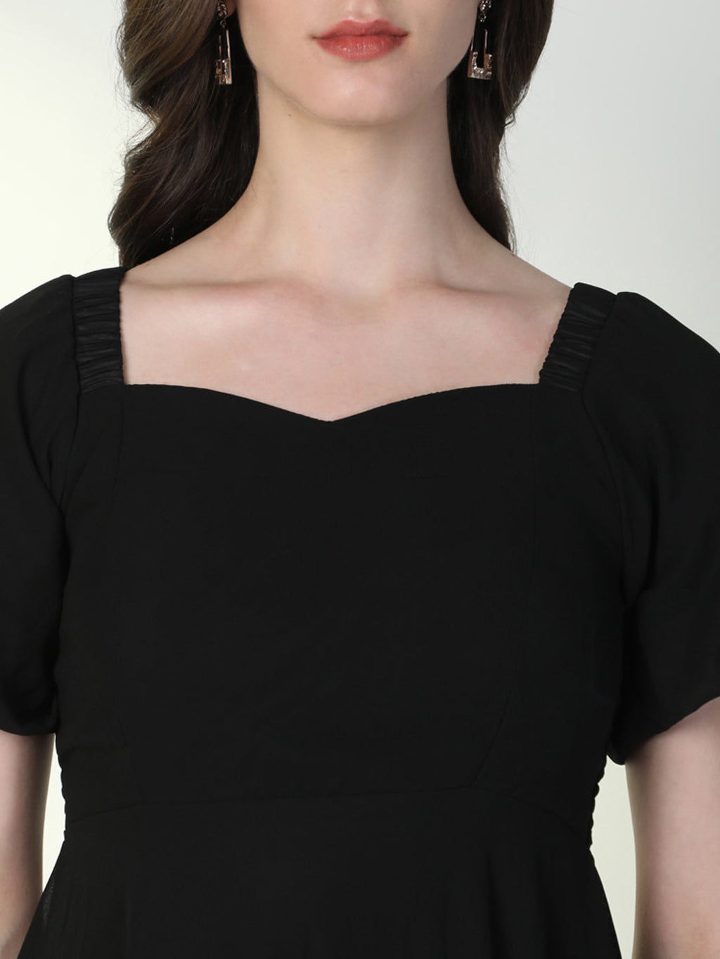 Women's Solid Black Flared Dress