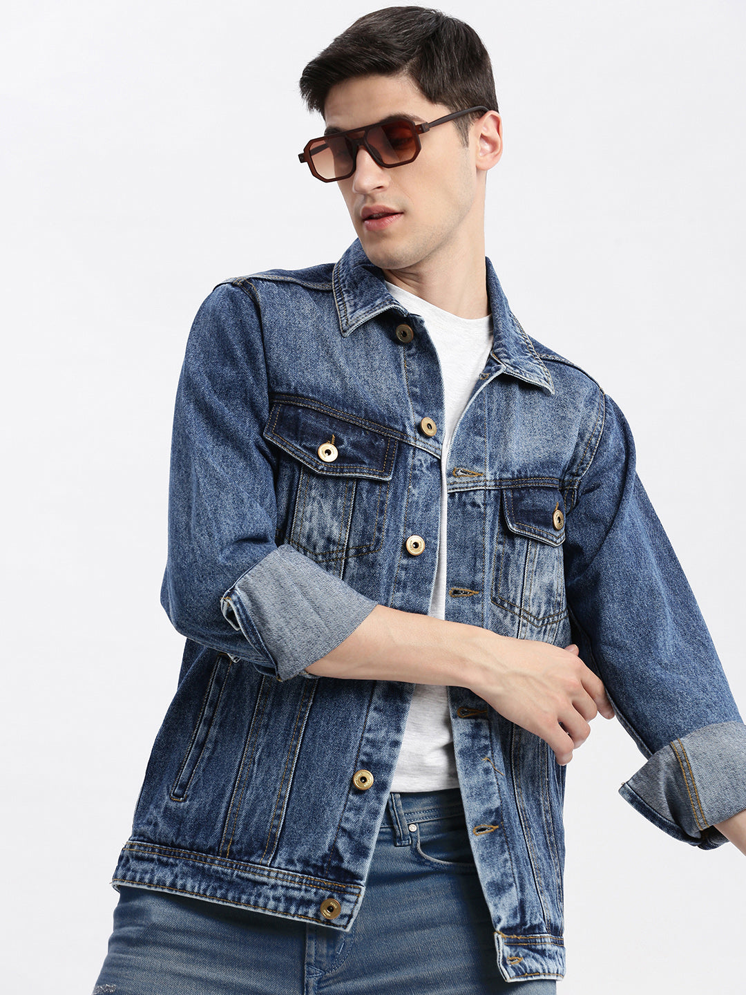 Men's Blue Washed Windcheater Crop Denim Jacket