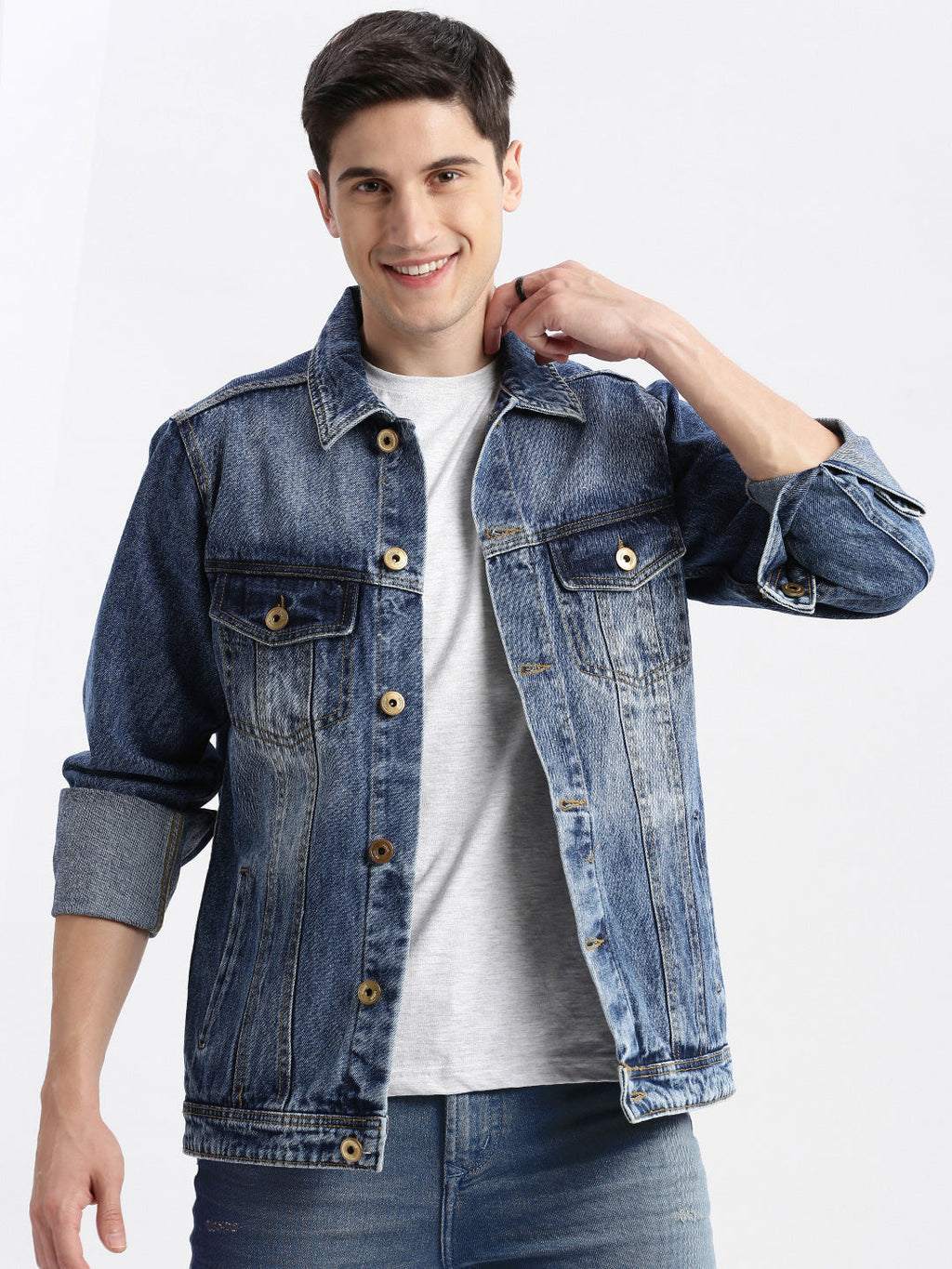 Men's Blue Washed Windcheater Crop Denim Jacket