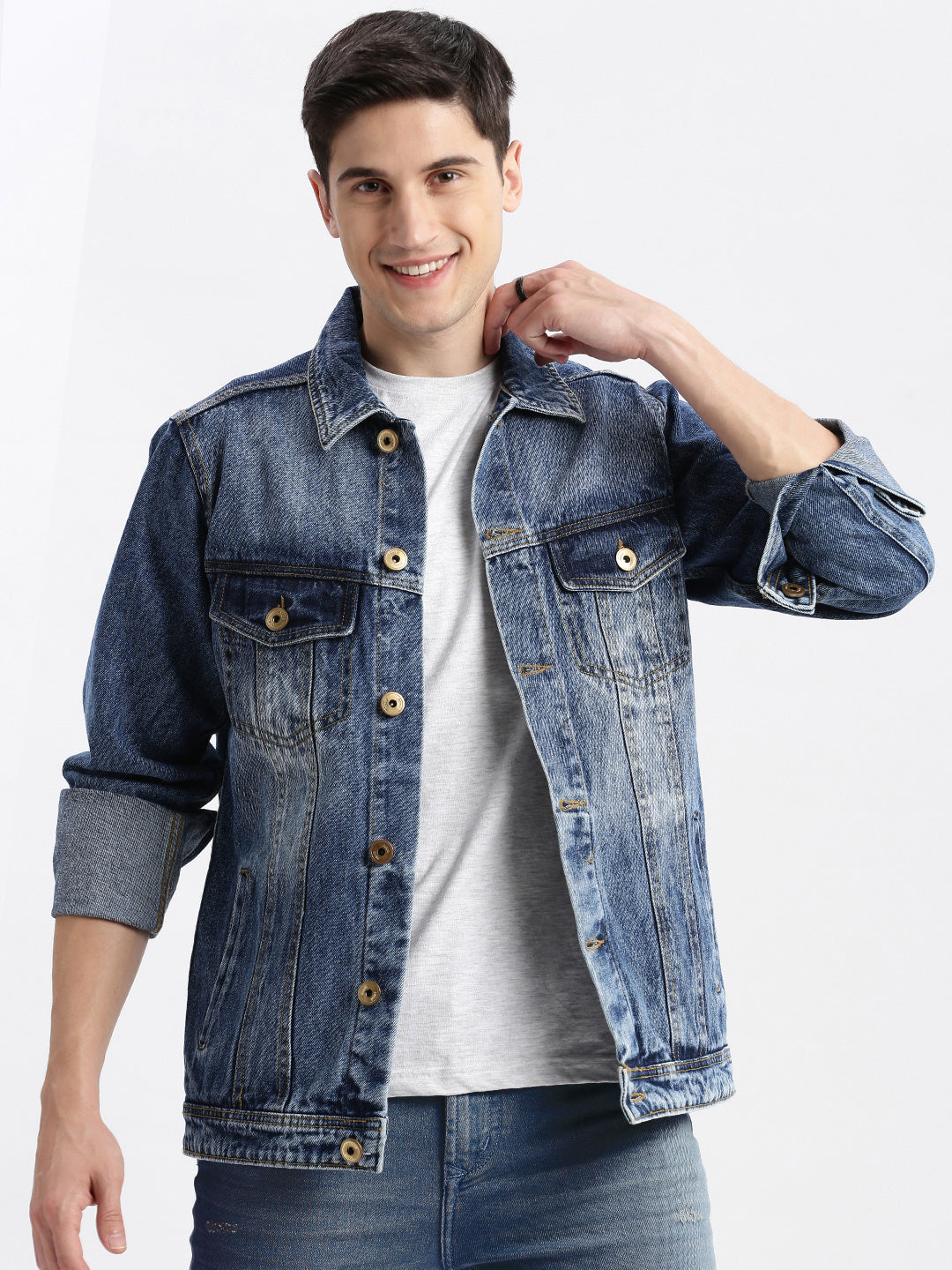 Men's Blue Washed Windcheater Crop Denim Jacket