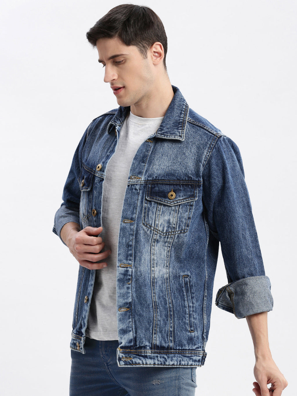 Men's Blue Washed Windcheater Crop Denim Jacket