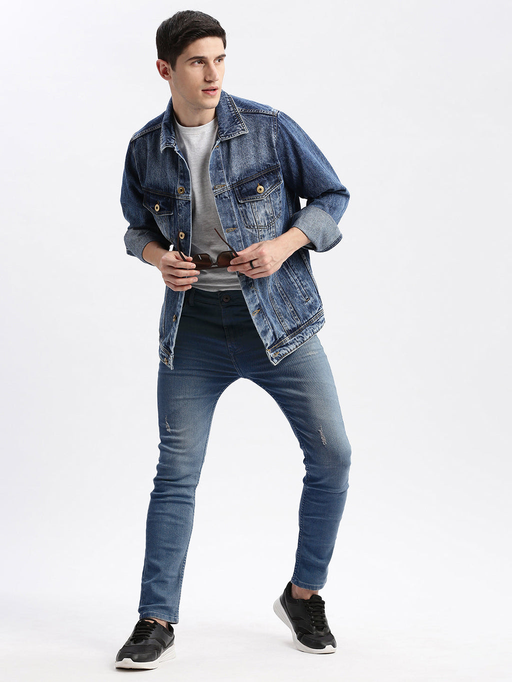 Men's Blue Washed Windcheater Crop Denim Jacket