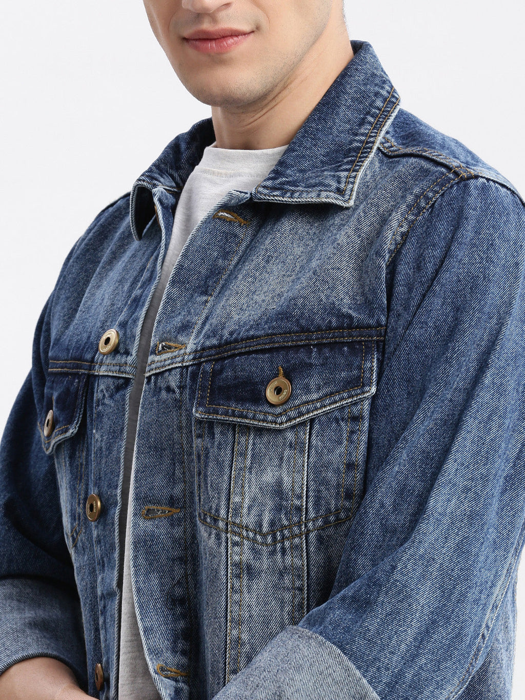 Men's Blue Washed Windcheater Crop Denim Jacket