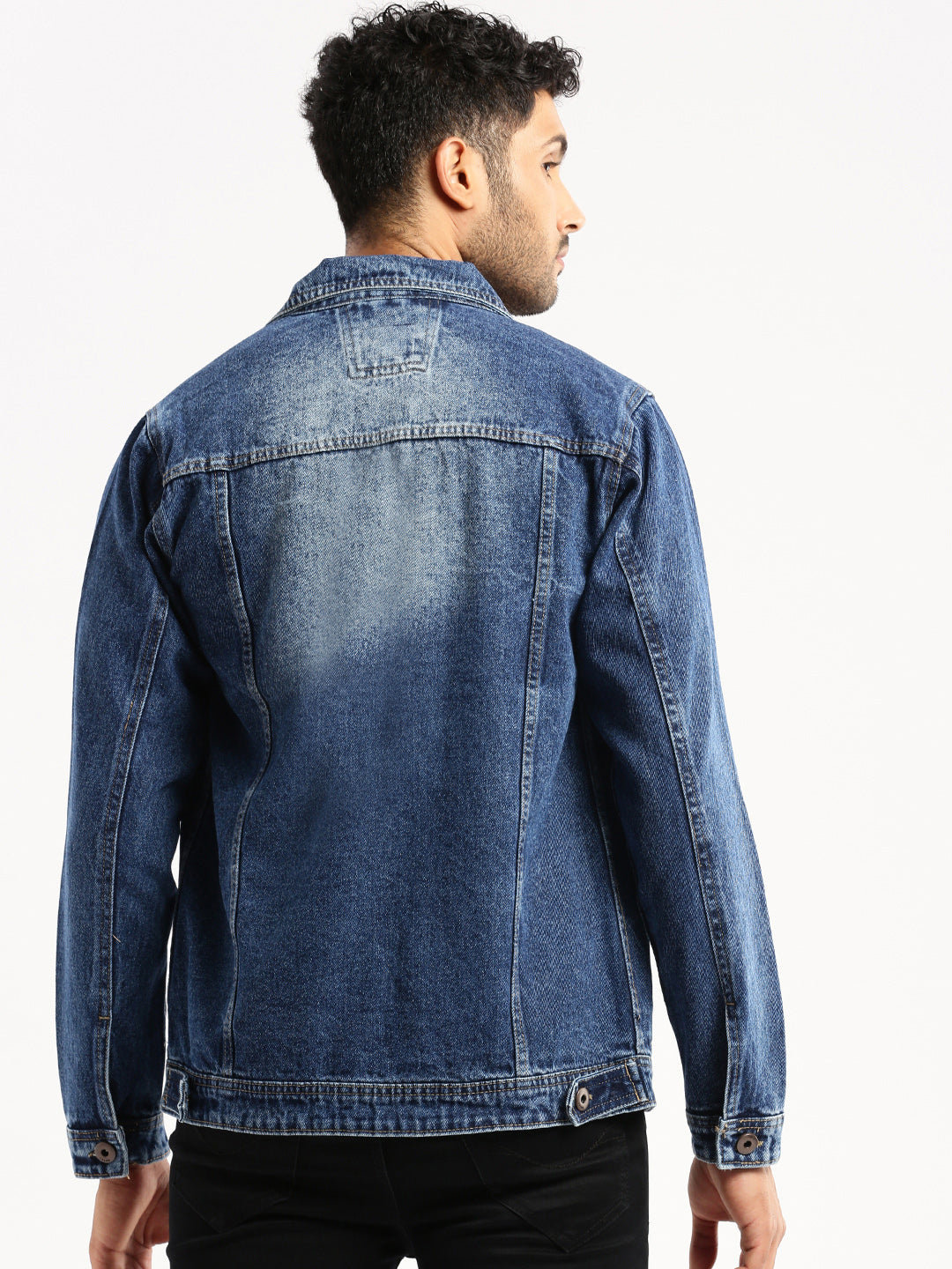 Men's Blue Solid Denim Jacket