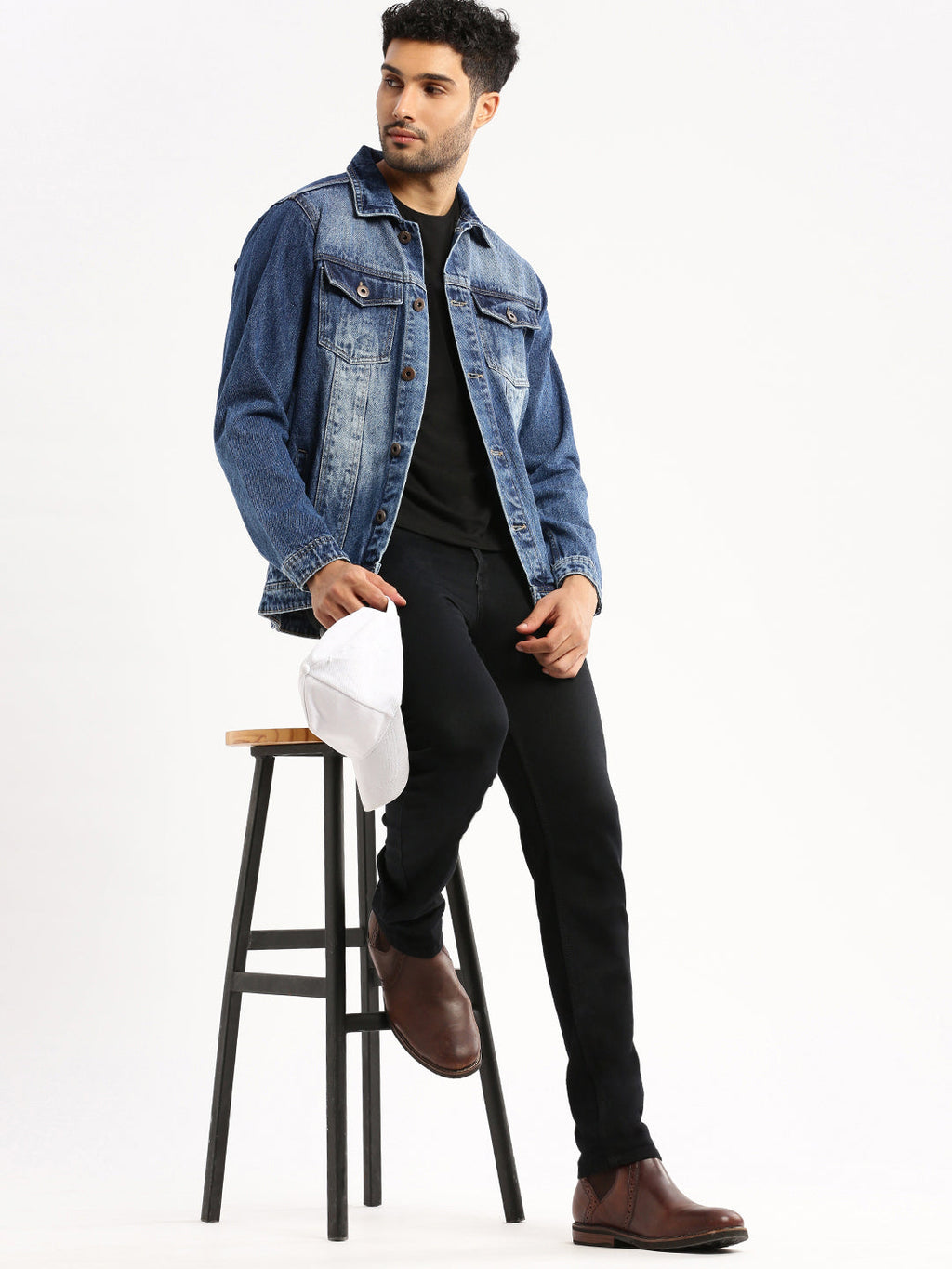 Men's Blue Solid Denim Jacket