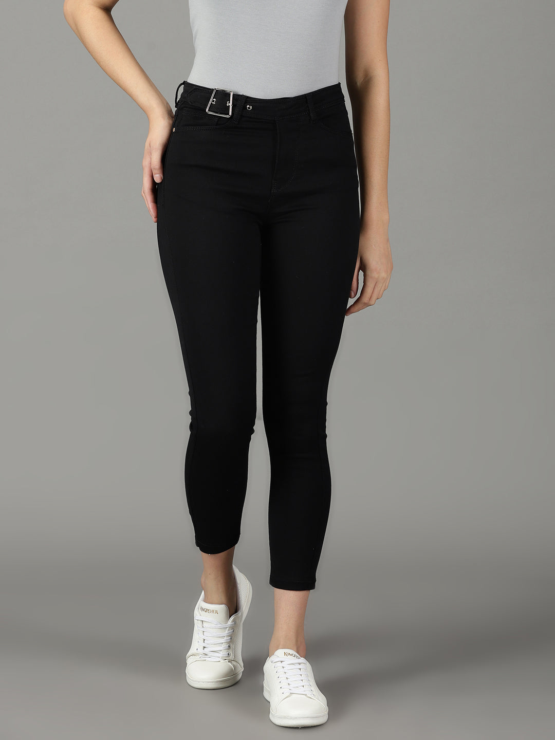 Women's Black Slim Fit High-Rise Stretchable Cotton Jeans