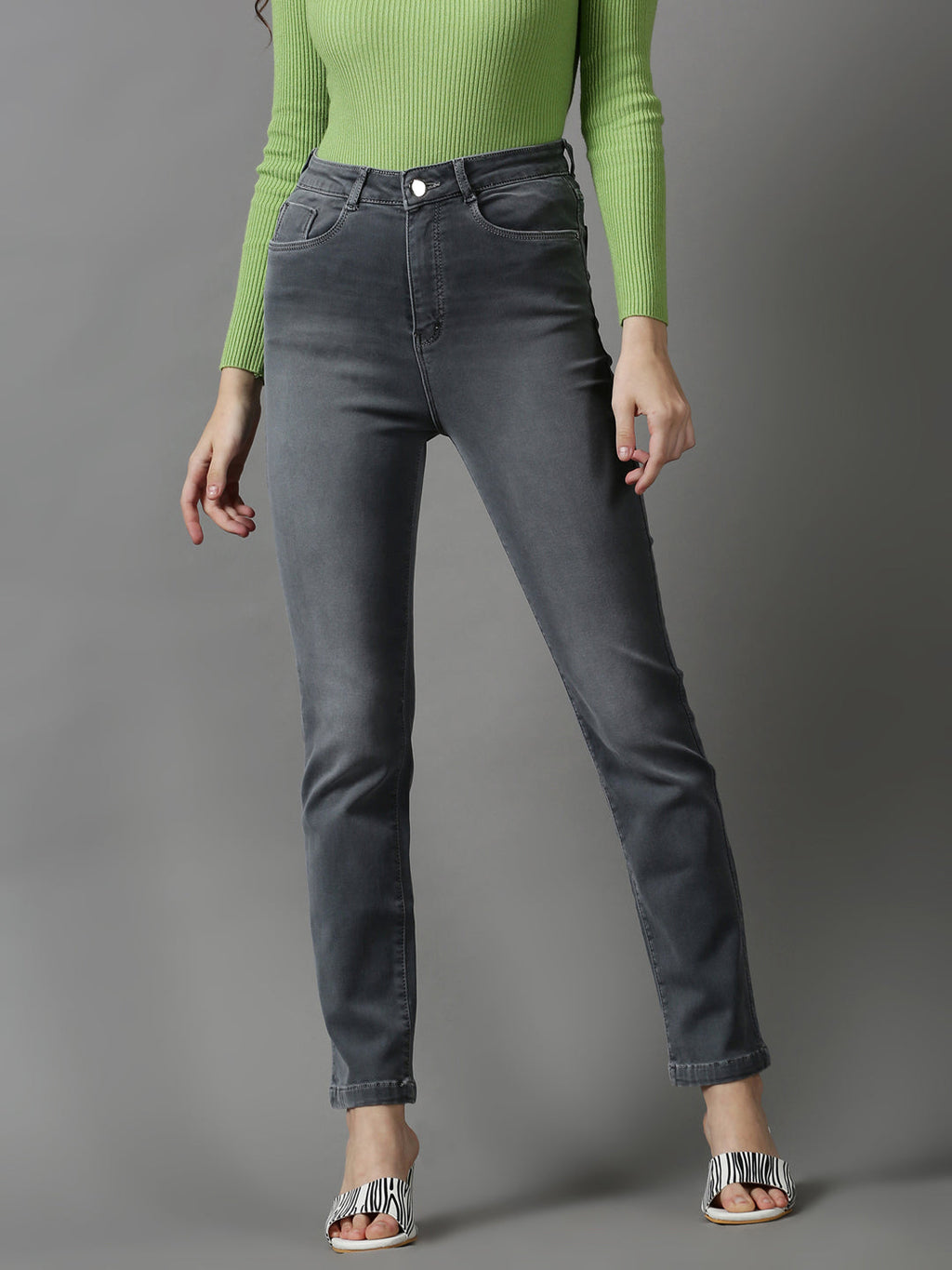 Women's Grey Slim Fit Light Fade Stretchable Denim Jeans
