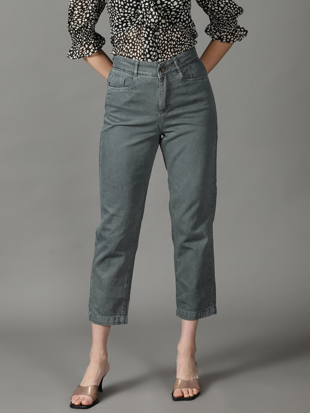 Women's Grey High-Rise Jeans
