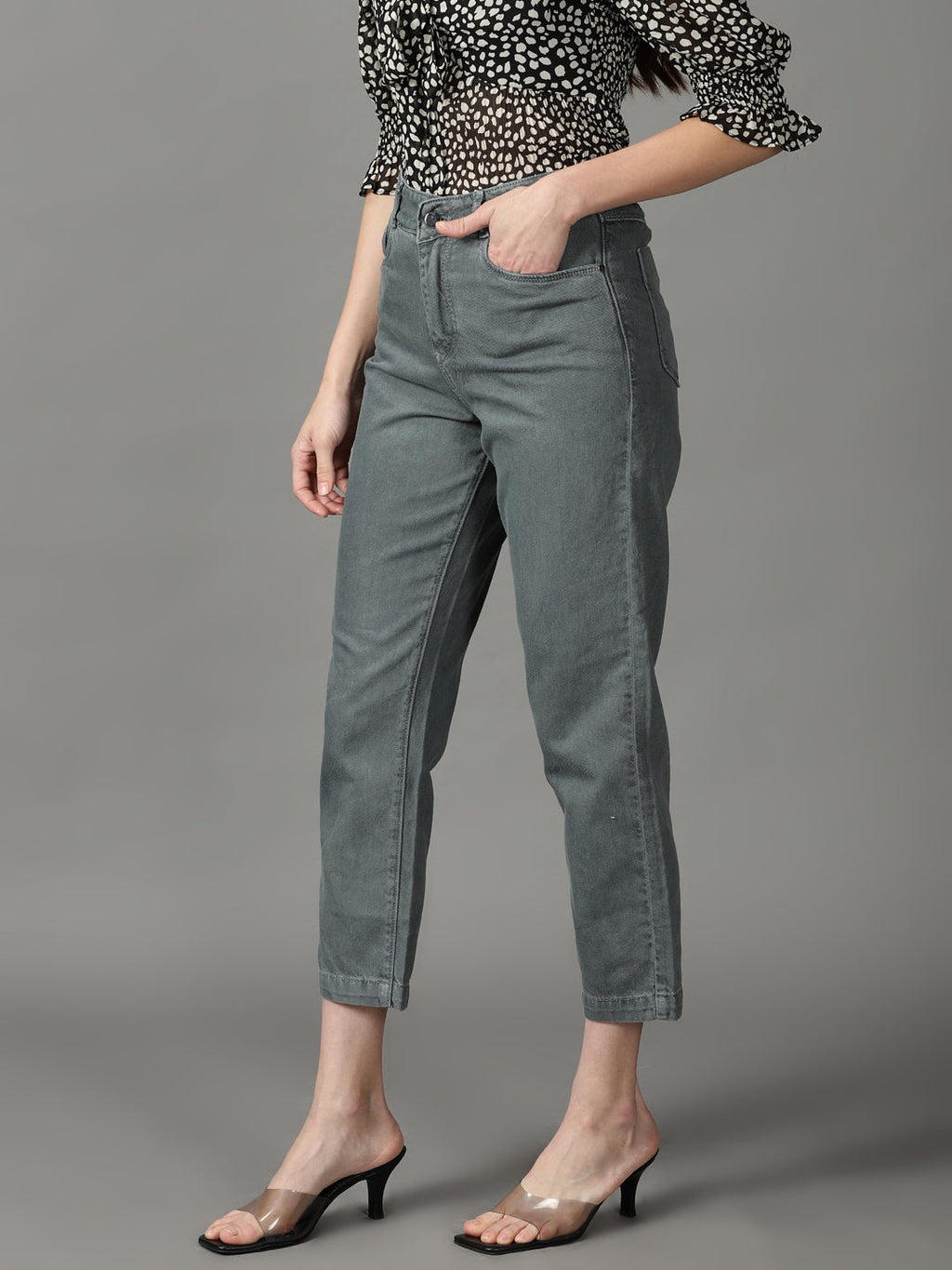 Women's Grey High-Rise Jeans