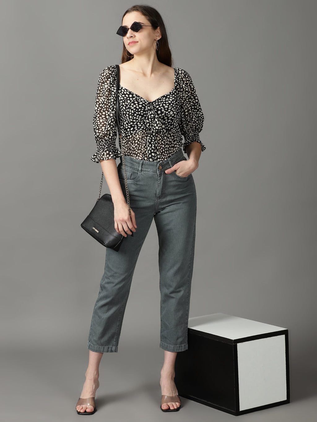 Women's Grey High-Rise Jeans