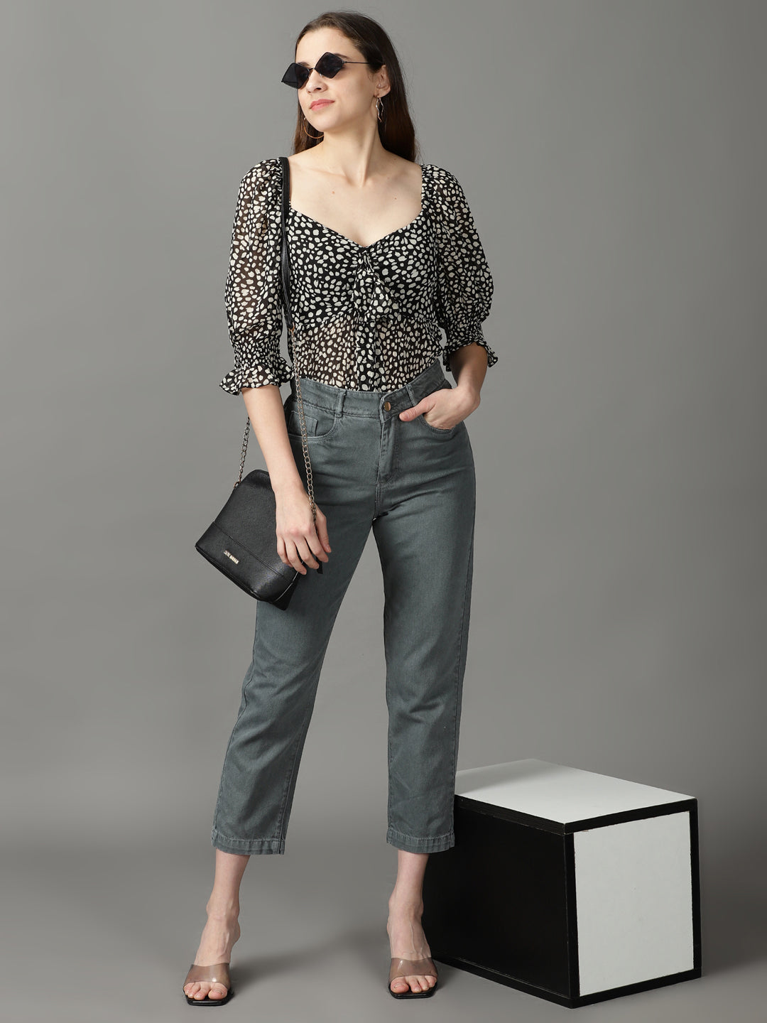 Women's Grey High-Rise Jeans