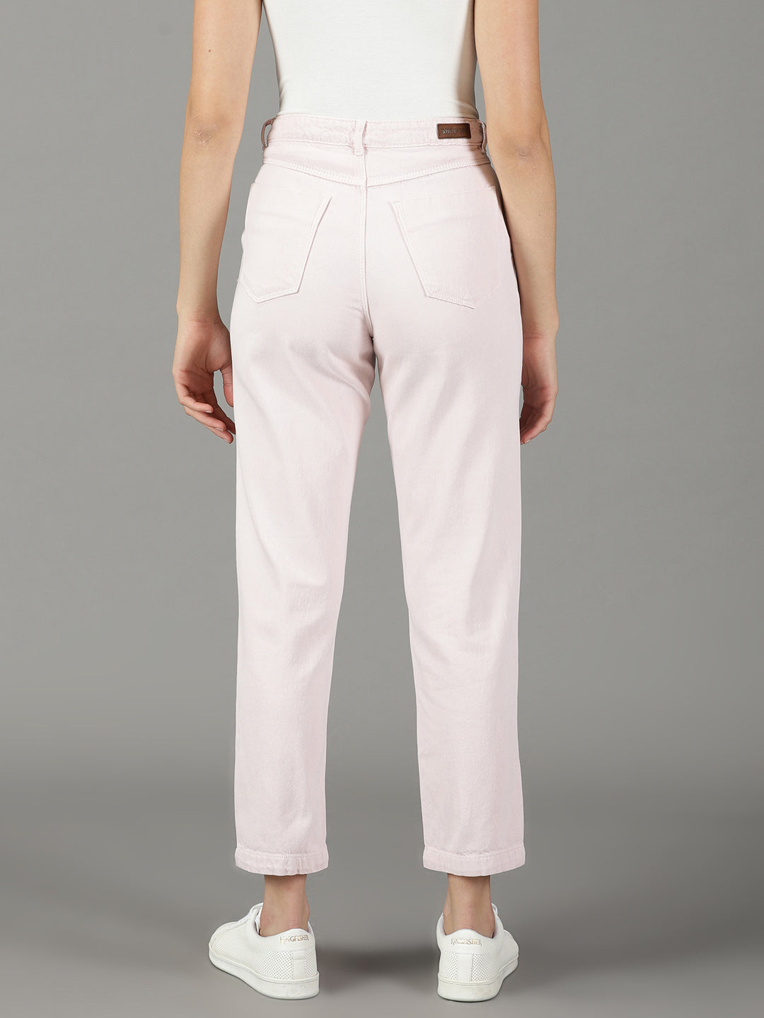 Women's Peach Relaxed Fit High-Rise Slash Knee Cotton Jeans