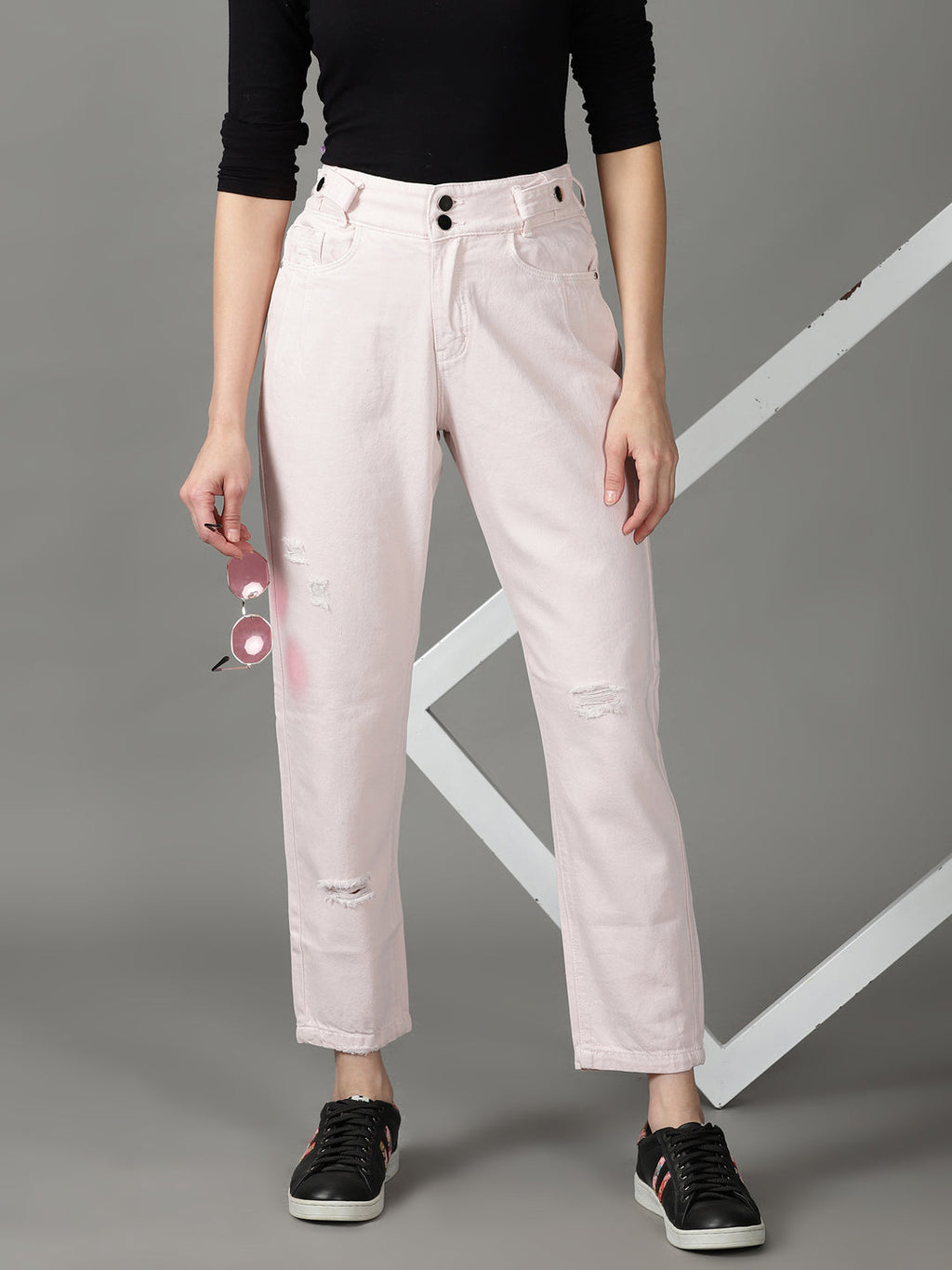 Women's Peach Relaxed Fit High-Rise Cotton Jeans